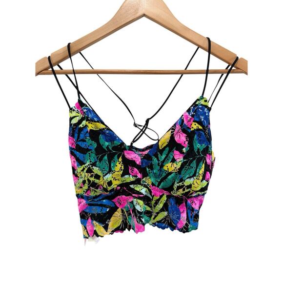Victorias Secret Bralette Size L Colorful Tropical Floral Lace Smocked Strappy - Picture 3 of 13